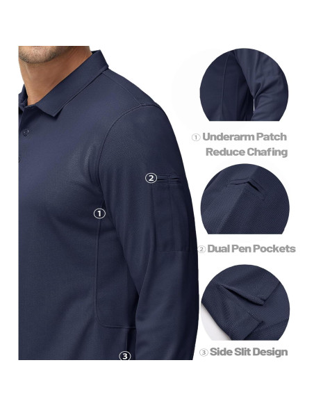 Camiseta Polo Hombre Magcomsen 3 Botones Manga Larga Marino