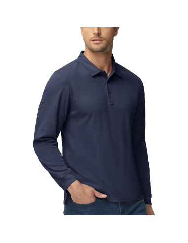 Camiseta Polo Hombre Magcomsen 3 Botones Manga Larga Marino