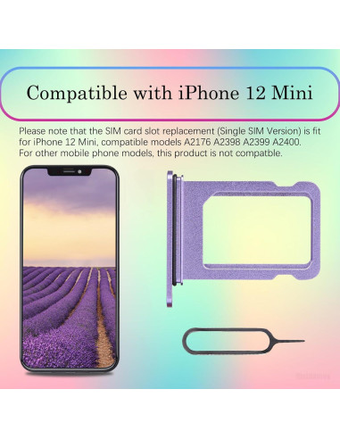 Bandeja de tarjeta SIM morada para iPhone 12 Mini A2176 A2398 A2399 A2400
