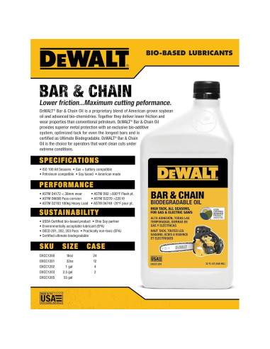 Aceite Biodegradable DEWALT 473 ml para Motosierra Ecológico