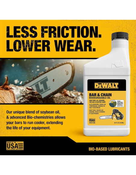 Aceite Biodegradable DEWALT 473 ml para Motosierra Ecológico