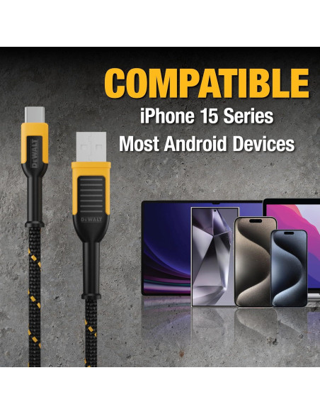 Cable USB A a USB C DEWALT 1.83 m alta resistencia