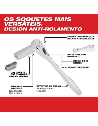 Juego de Llave de Carraca y Enchufes Milwaukee MLW48-22-9004