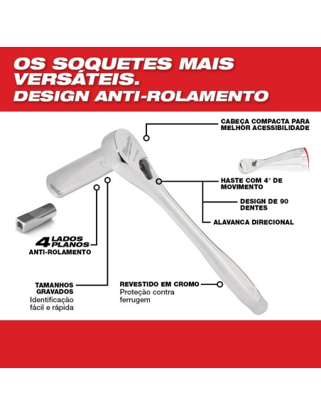 Juego de Llave de Carraca y Enchufes Milwaukee MLW48-22-9004