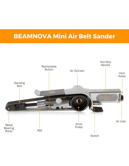 Mini Lijadora de Banda BEAMNOVA 20mm 3 Correas Grano 80/100/120