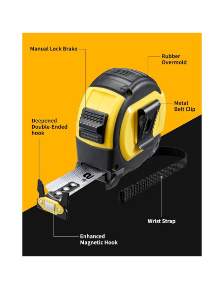 Cinta Métrica Firecore 7.62m con Fracciones y Gancho Magnético