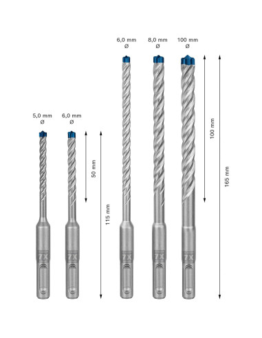 Juego de Brocas de Martillo Bosch EXPERT SDS plus-7X 5-10 mm