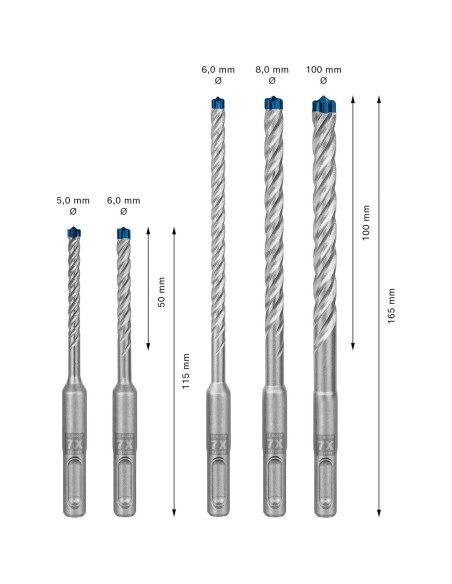 Juego de Brocas de Martillo Bosch EXPERT SDS plus-7X 5-10 mm