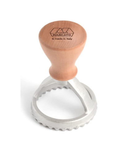 Sello de Ravioli Redondo Marcato 4.8 cm Aluminio y Madera