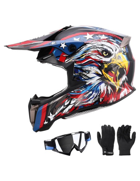 Casco de Motocross Oumurs para Niños 5-14 Años con Gafas y Guantes