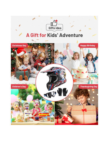 Casco de Motocross Oumurs para Niños 5-14 Años con Gafas y Guantes