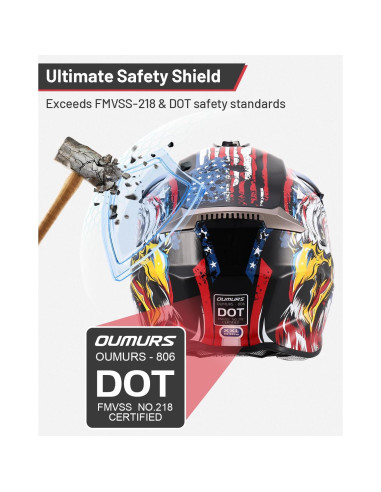 Casco de Motocross Oumurs para Niños 5-14 Años con Gafas y Guantes