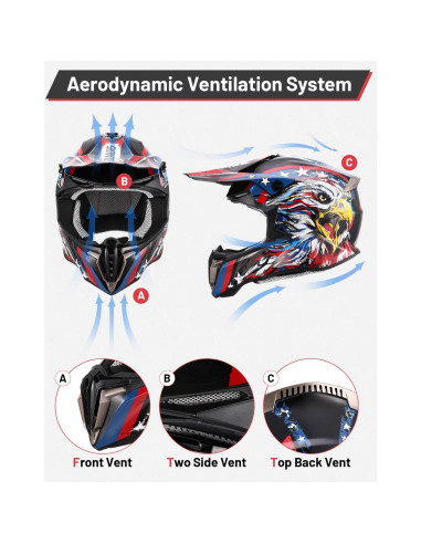 Casco de Motocross Oumurs para Niños 5-14 Años con Gafas y Guantes