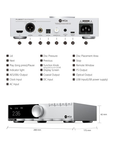 Reproductor de CD SMSL PL200T 32bit/768kHz MQA USB Óptico