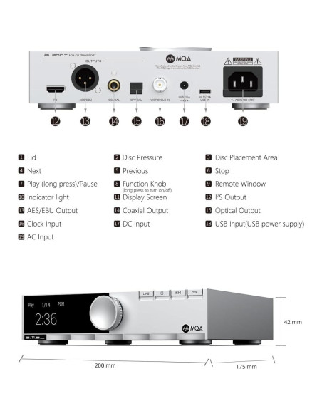 Reproductor de CD SMSL PL200T 32bit/768kHz MQA USB Óptico