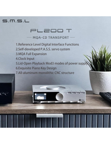 Reproductor de CD SMSL PL200T 32bit/768kHz MQA USB Óptico