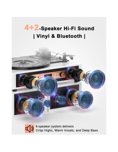 Reproductor de Vinilo Bluetooth TANLANIN TE-2033WT 3 Velocidades 2