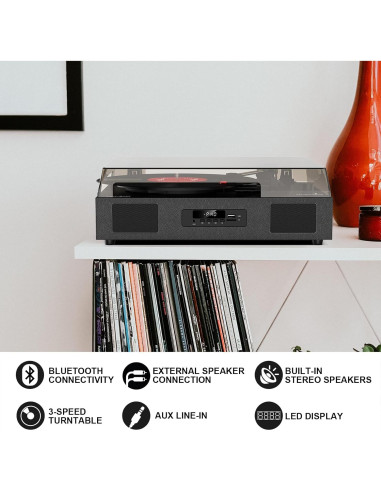 Tocadiscos Vintage TANLANIN 3 Velocidades Bluetooth USB Negro