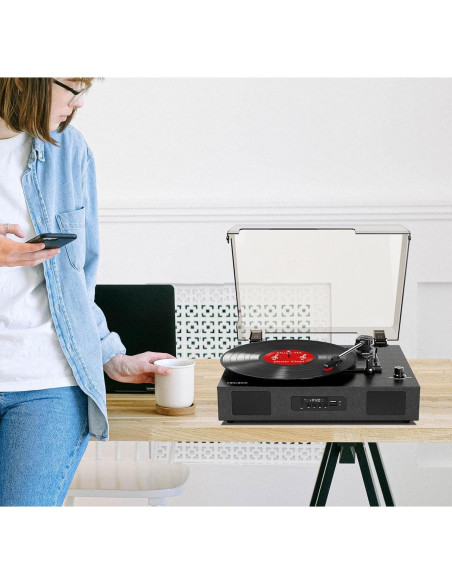 Tocadiscos Vintage TANLANIN 3 Velocidades Bluetooth USB Negro