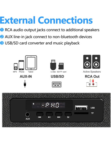 Tocadiscos Vintage TANLANIN 3 Velocidades Bluetooth USB Negro