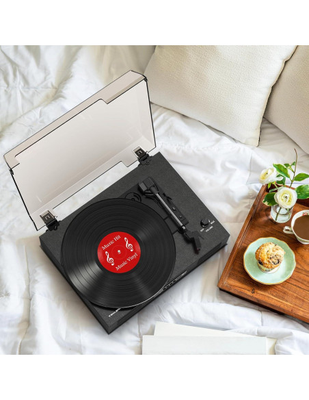 Tocadiscos Vintage TANLANIN 3 Velocidades Bluetooth USB Negro