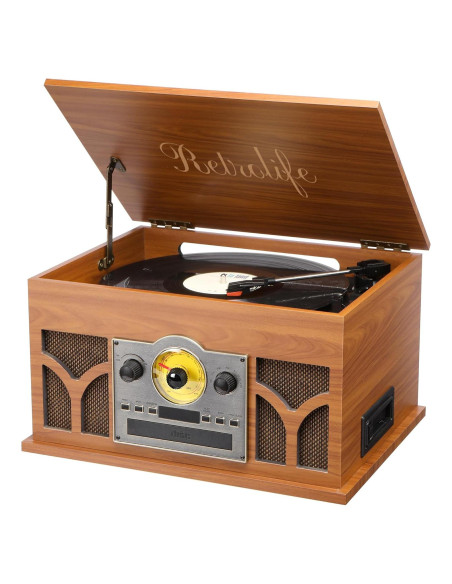Reproductor de discos 10 en 1 Retrolife caoba con Bluetooth