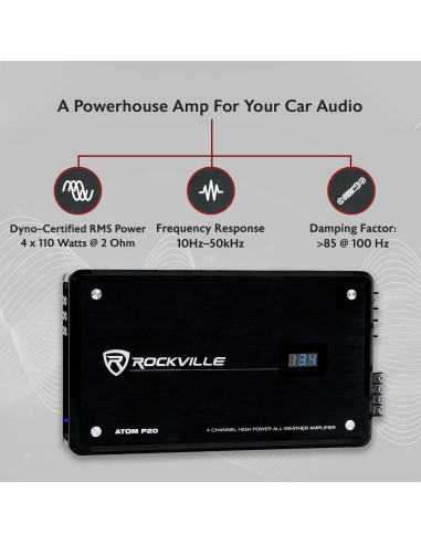 Amplificador Marino Rockville ATOM P20 1600W 4 Canales Bluetooth