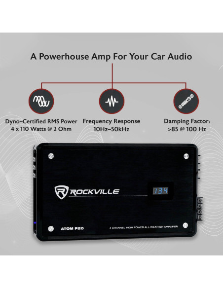 Amplificador Marino Rockville ATOM P20 1600W 4 Canales Bluetooth