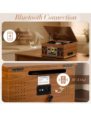 Reproductor de discos 10 en 1 Retrolife caoba con Bluetooth