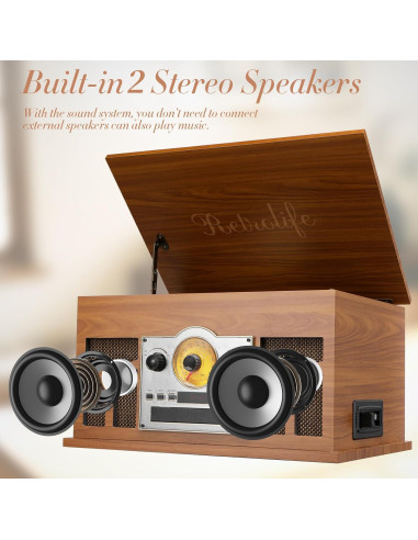 Reproductor de discos 10 en 1 Retrolife caoba con Bluetooth