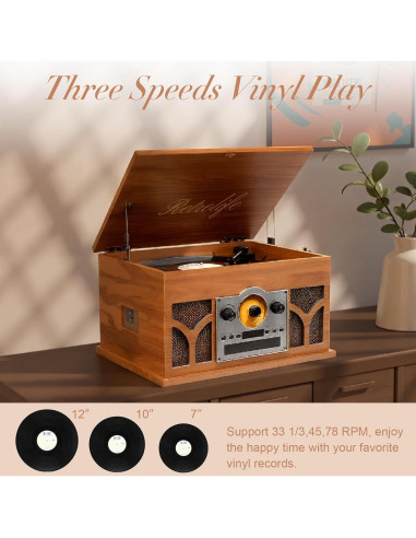 Reproductor de discos 10 en 1 Retrolife caoba con Bluetooth