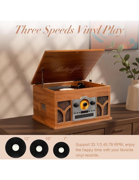 Reproductor de discos 10 en 1 Retrolife caoba con Bluetooth