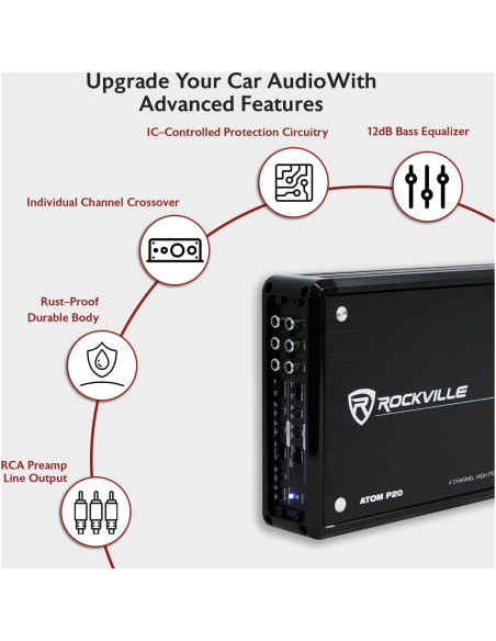 Amplificador Marino Rockville ATOM P20 1600W 4 Canales Bluetooth
