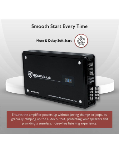 Amplificador Marino Rockville ATOM P20 1600W 4 Canales Bluetooth