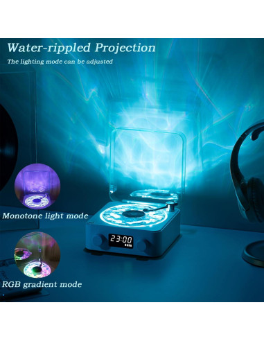 Reproductor de Vinilo Bluetooth Waves Blanco con Luz Ajustable