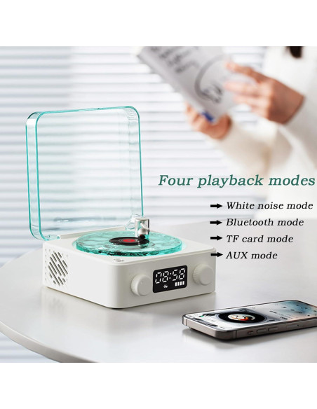 Reproductor de Vinilo Bluetooth Waves Blanco con Luz Ajustable