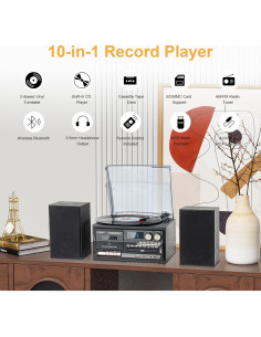 Reproductor de Vinilo PAREIKO T408 10 en 1 Bluetooth 3 Velocidades 2