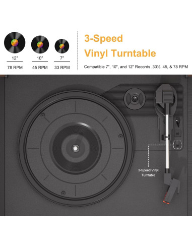 Reproductor de Vinilo PAREIKO T408 10 en 1 Bluetooth 3 Velocidades