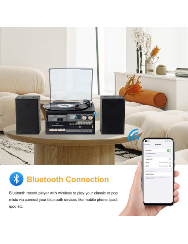 Reproductor de Vinilo PAREIKO T408 10 en 1 Bluetooth 3 Velocidades