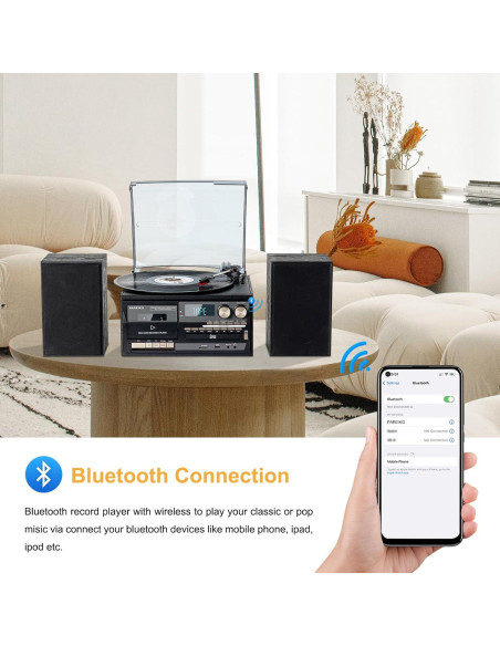 Reproductor de Vinilo PAREIKO T408 10 en 1 Bluetooth 3 Velocidades