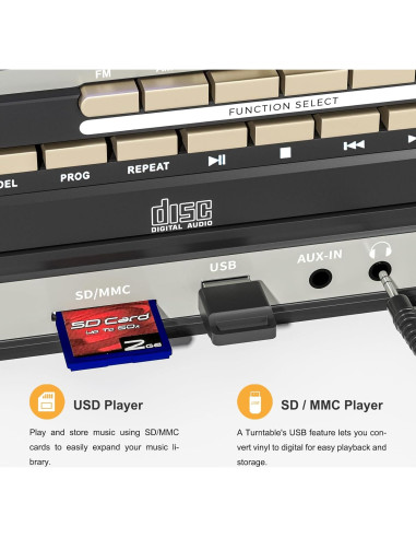 Reproductor de Vinilo PAREIKO T408 10 en 1 Bluetooth 3 Velocidades