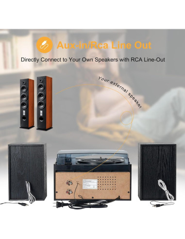 Reproductor de Vinilo PAREIKO T408 10 en 1 Bluetooth 3 Velocidades