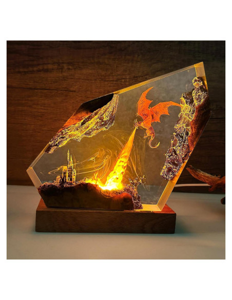 Lámpara Nocturna de Resina Epóxica Dragón de Fuego 15.24cm