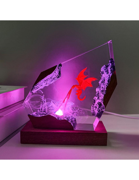 Lámpara Nocturna de Resina Epóxica Dragón de Fuego 15.24cm