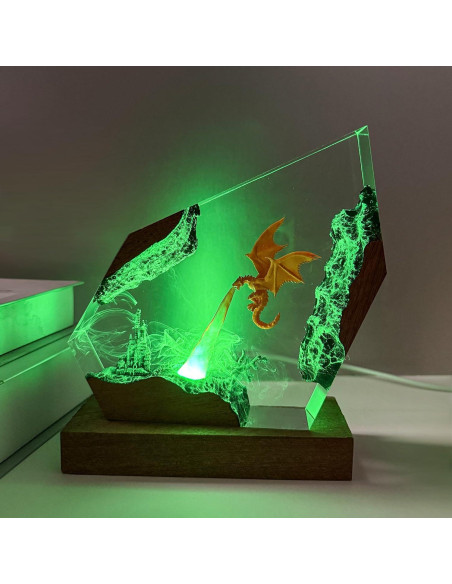 Lámpara Nocturna de Resina Epóxica Dragón de Fuego 15.24cm