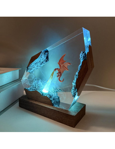 Lámpara Nocturna de Resina Epóxica Dragón de Fuego 15.24cm