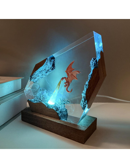 Lámpara Nocturna de Resina Epóxica Dragón de Fuego 15.24cm