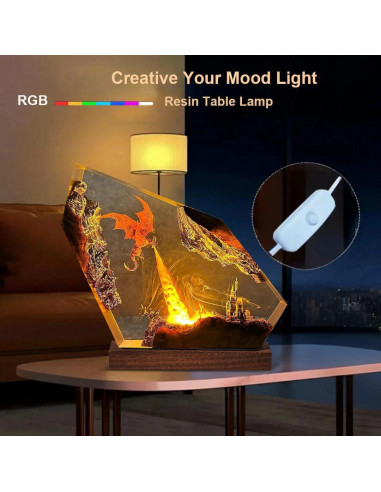 Lámpara Nocturna de Resina Epóxica Dragón de Fuego 15.24cm