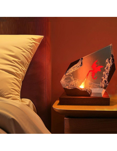 Lámpara Nocturna de Resina Epóxica Dragón de Fuego 15.24cm