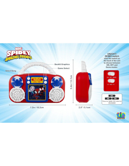 Reproductor de Música Juguete eKids Spidey 18.2x5.1x13.7cm